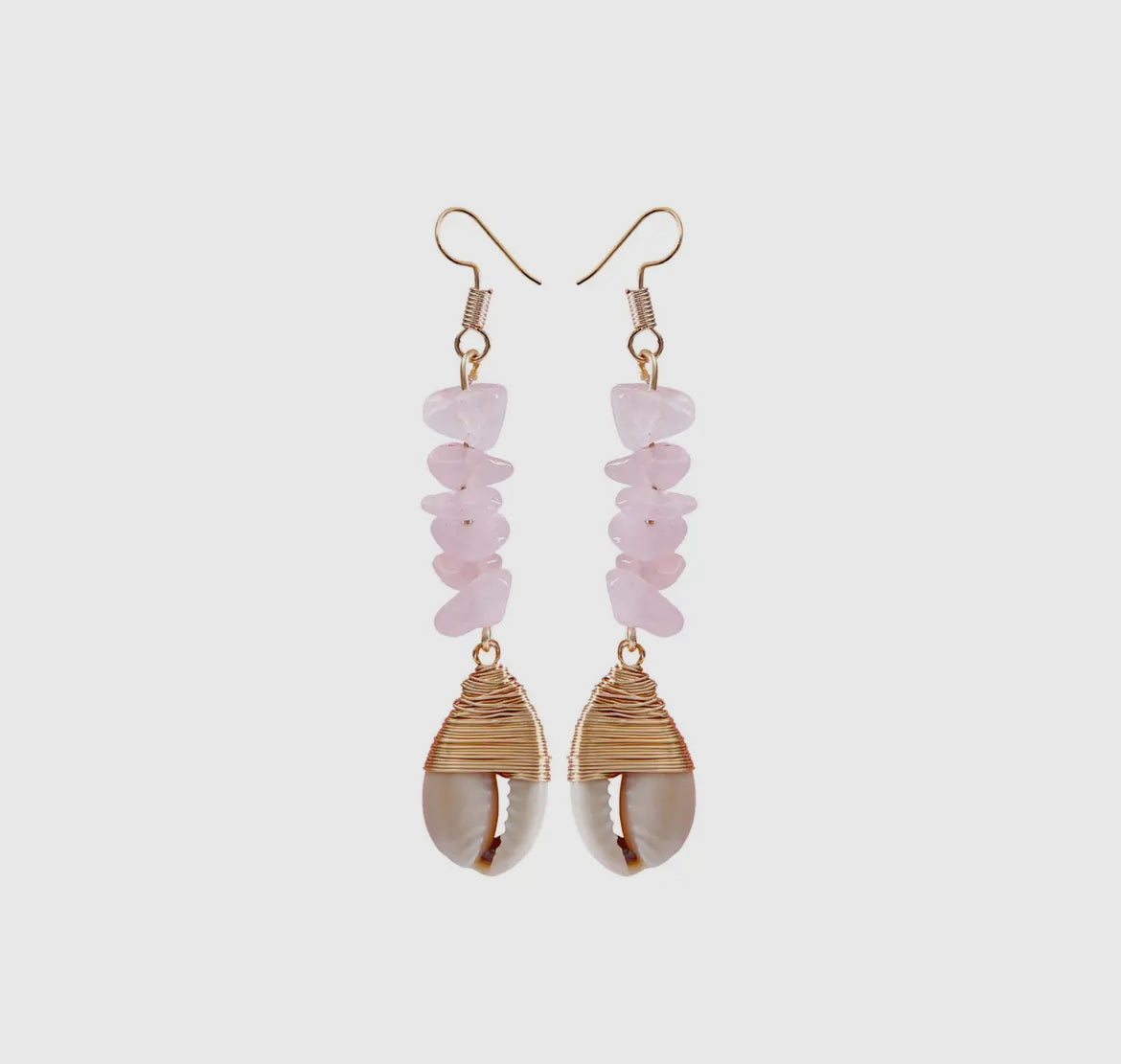 Gravel Beaded • Shell Pendant Dangle Earrings