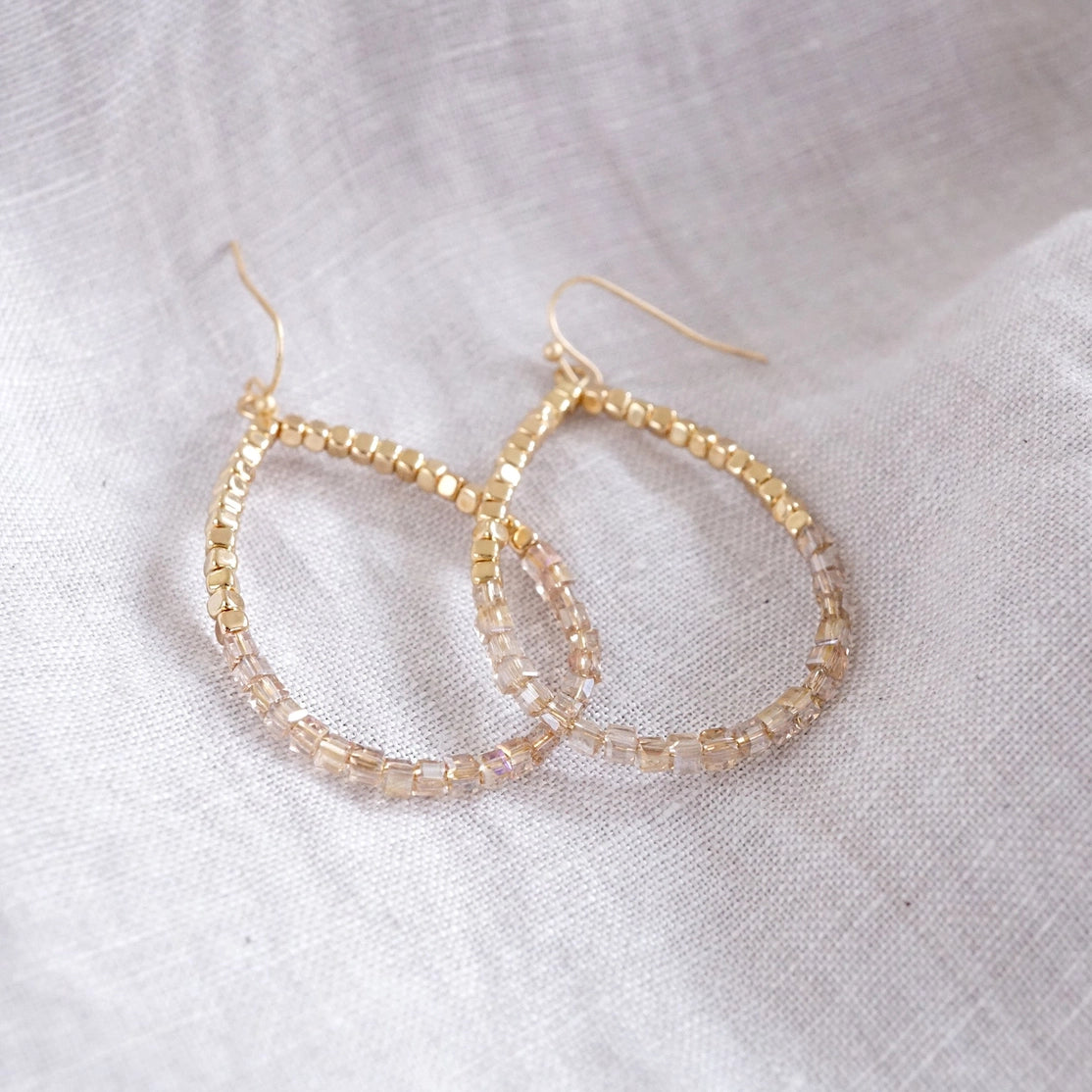 Natural Stone & Gold Beaded Earrings