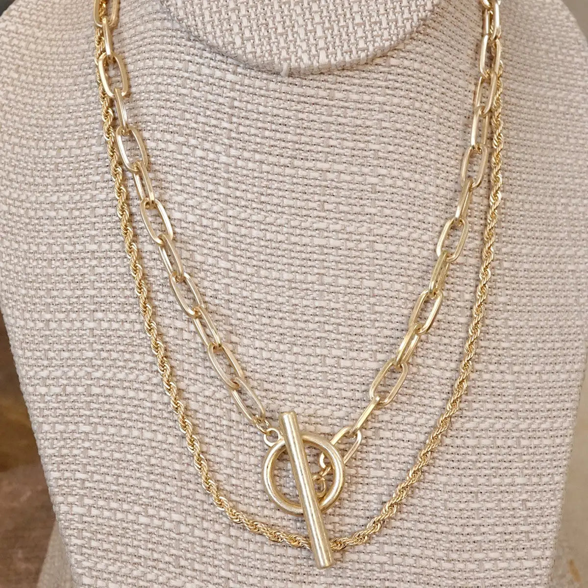 Front Toggle Multi Layer Chain Necklace