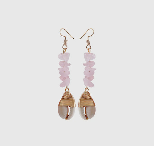 Gravel Beaded • Shell Pendant Dangle Earrings