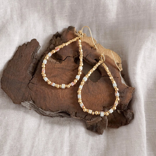 Natural Stone & Gold Beaded Earrings