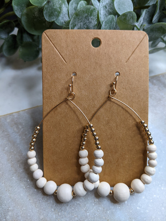 Natural Wood & Gold Beaded Earrings