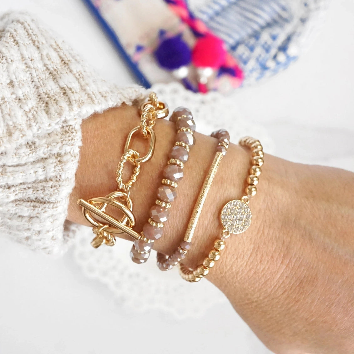 Toggle Bracelet and Beaded Stack Set